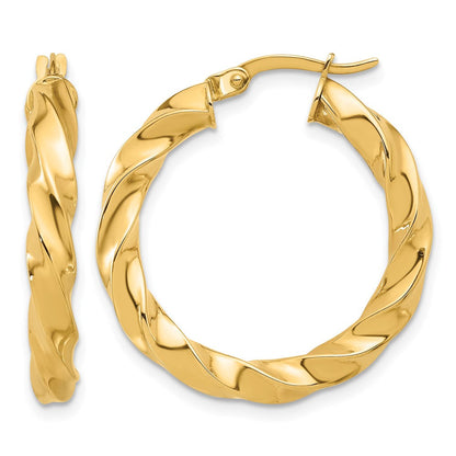 14K Gelbgold Poliert Gedreht Creolen