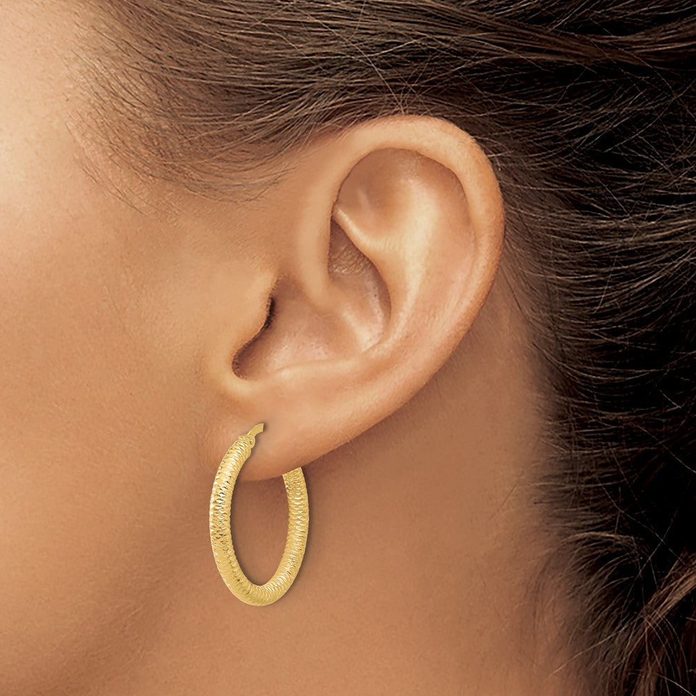 14K Gelbgold Diamantiert Rund Creolen