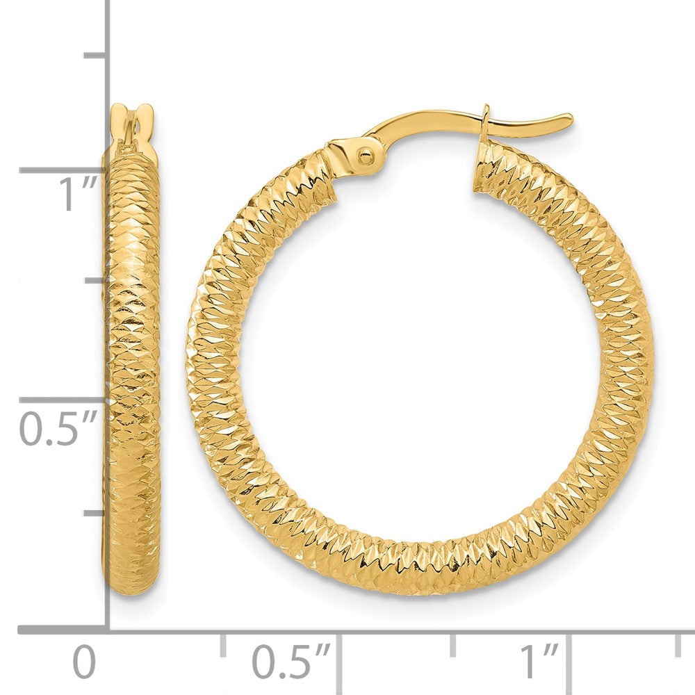 14K Gelbgold Diamantiert Rund Creolen