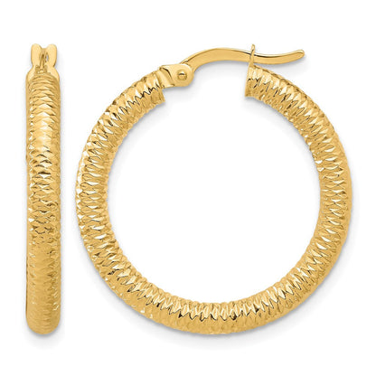 14K Gelbgold Diamantiert Rund Creolen