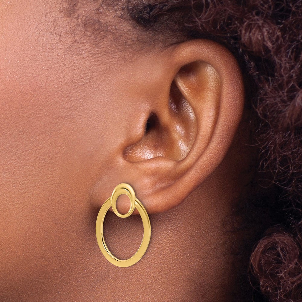 14K Gelbgold Poliert Oval Tropfen Ohrstecker
