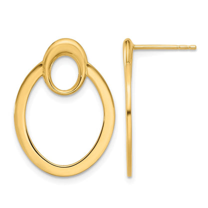 14K Gelbgold Poliert Oval Tropfen Ohrstecker