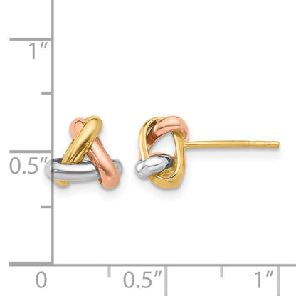 14K Tricolor Poliert Liebe Knoten Ohrstecker