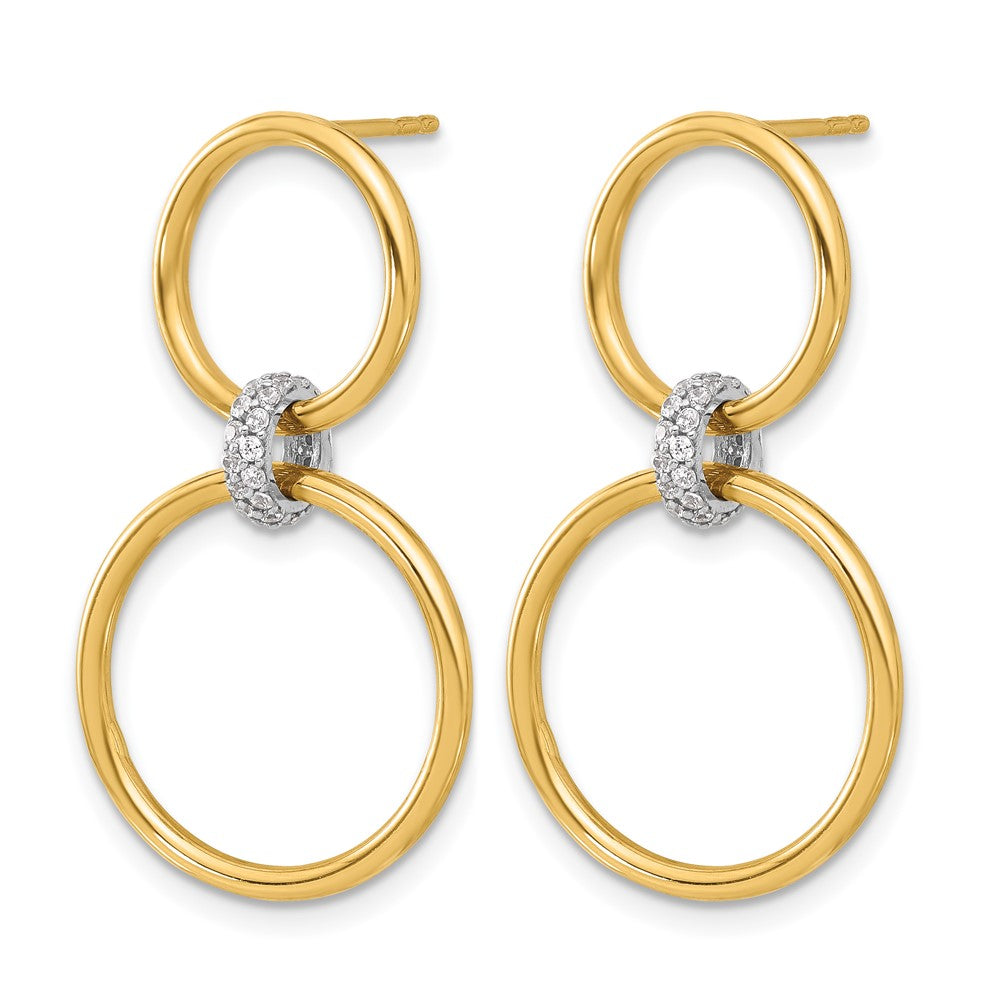 14K Bicolor Poliert Zirkonia Kreise Hängend Ohrstecker