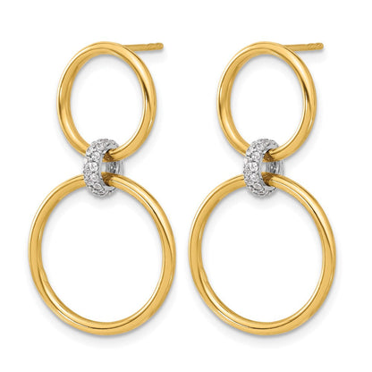 14K Bicolor Poliert Zirkonia Kreise Hängend Ohrstecker