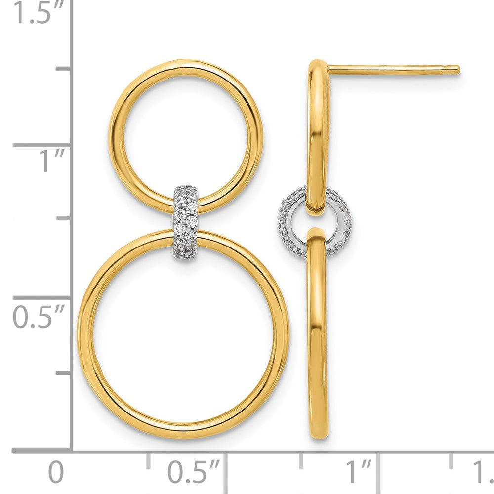 14K Bicolor Poliert Zirkonia Kreise Hängend Ohrstecker