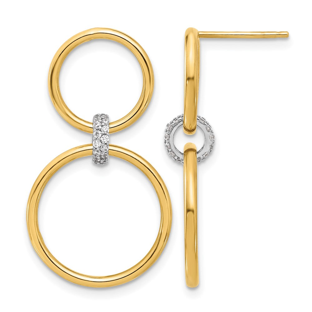 14K Bicolor Poliert Zirkonia Kreise Hängend Ohrstecker