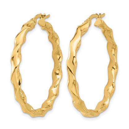 14K Gelbgold Poliert Gedreht Creolen