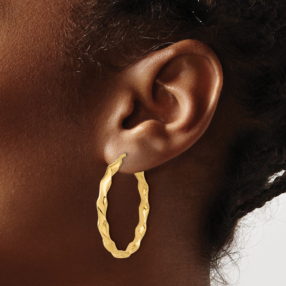 14K Gelbgold Poliert Gedreht Creolen