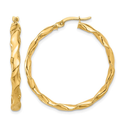 14K Gelbgold Poliert Gedreht Creolen