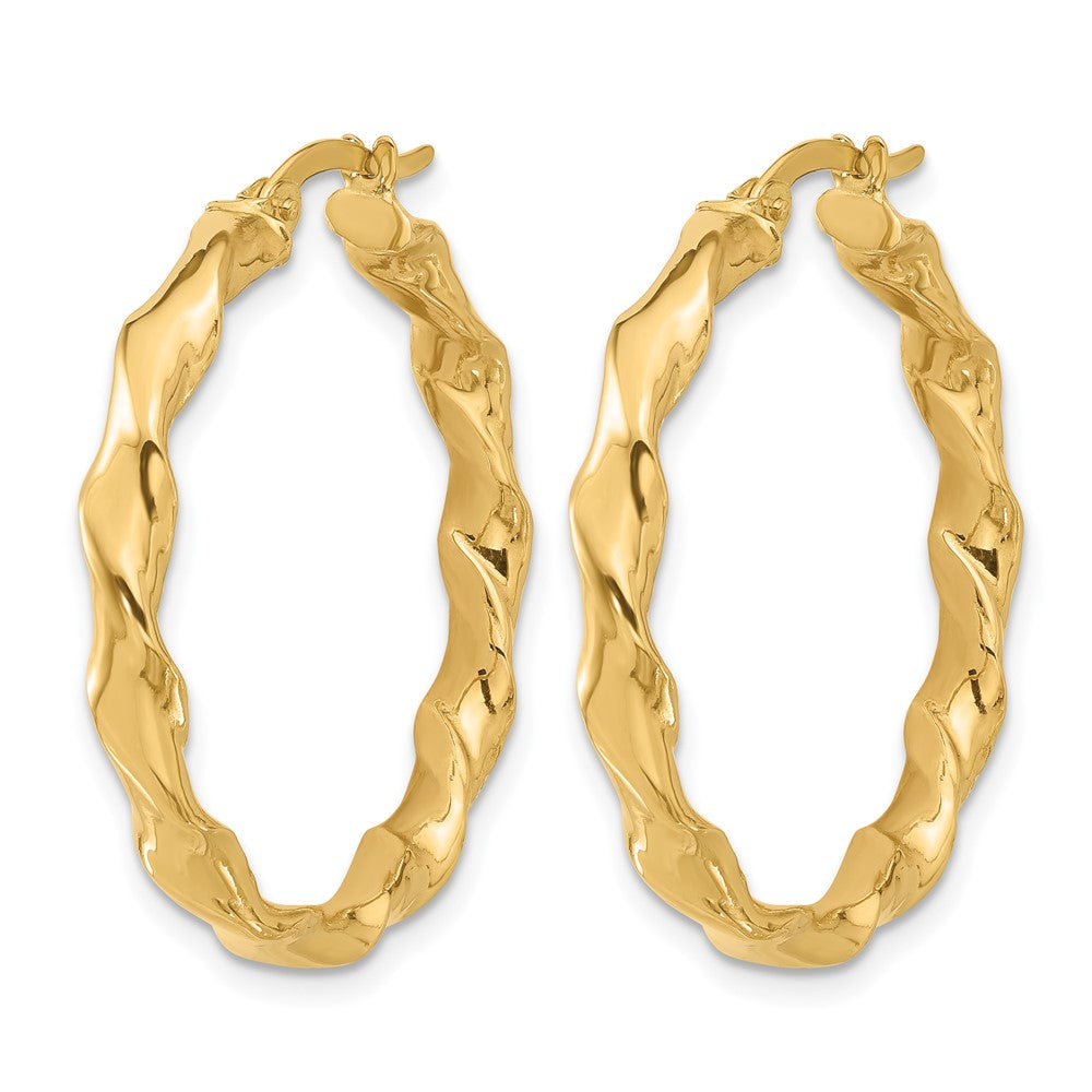 14K Gelbgold Poliert Gedreht Creolen