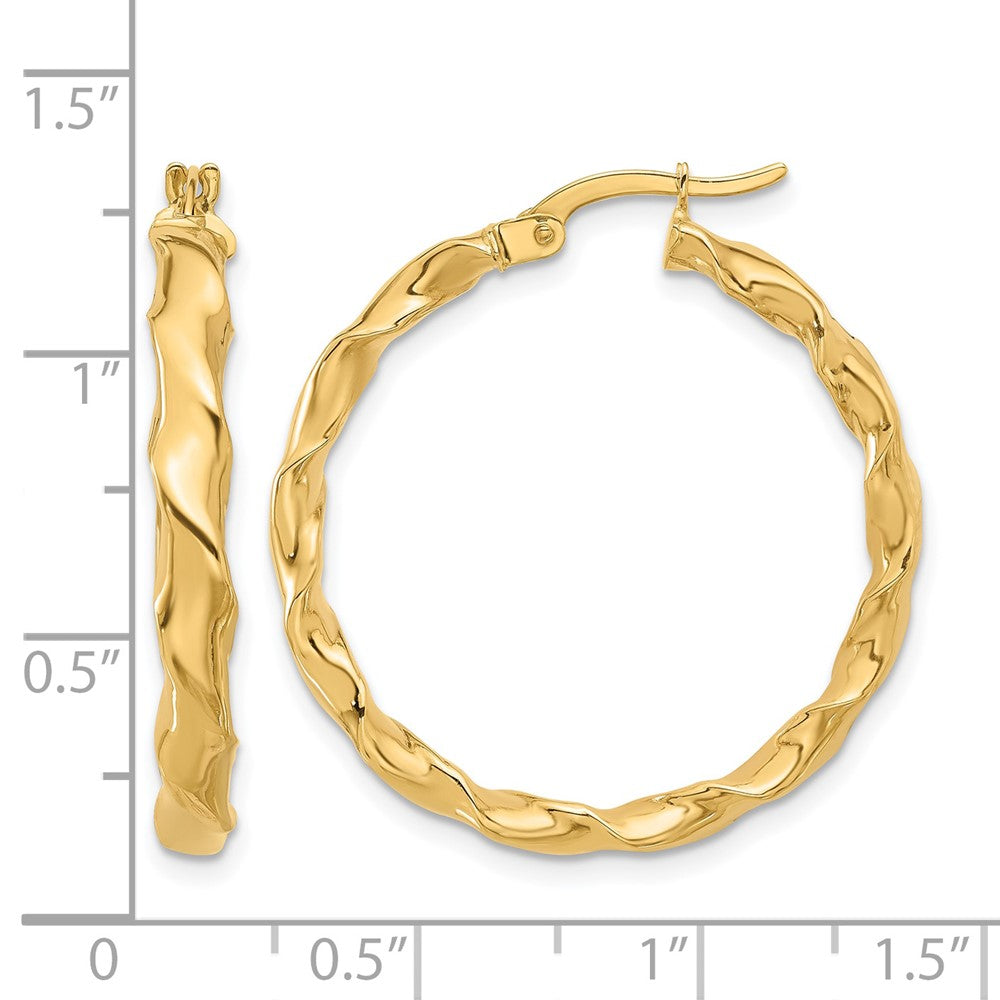 14K Gelbgold Poliert Gedreht Creolen