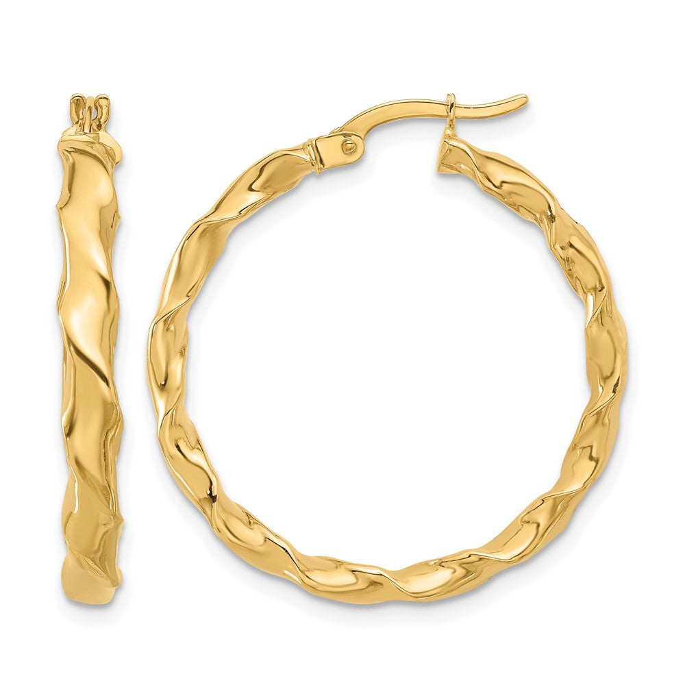 14K Gelbgold Poliert Gedreht Creolen