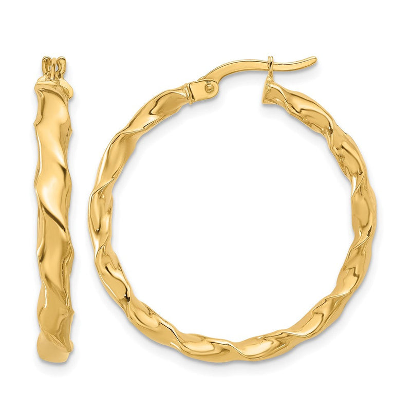 14K Gelbgold Poliert Gedreht Creolen