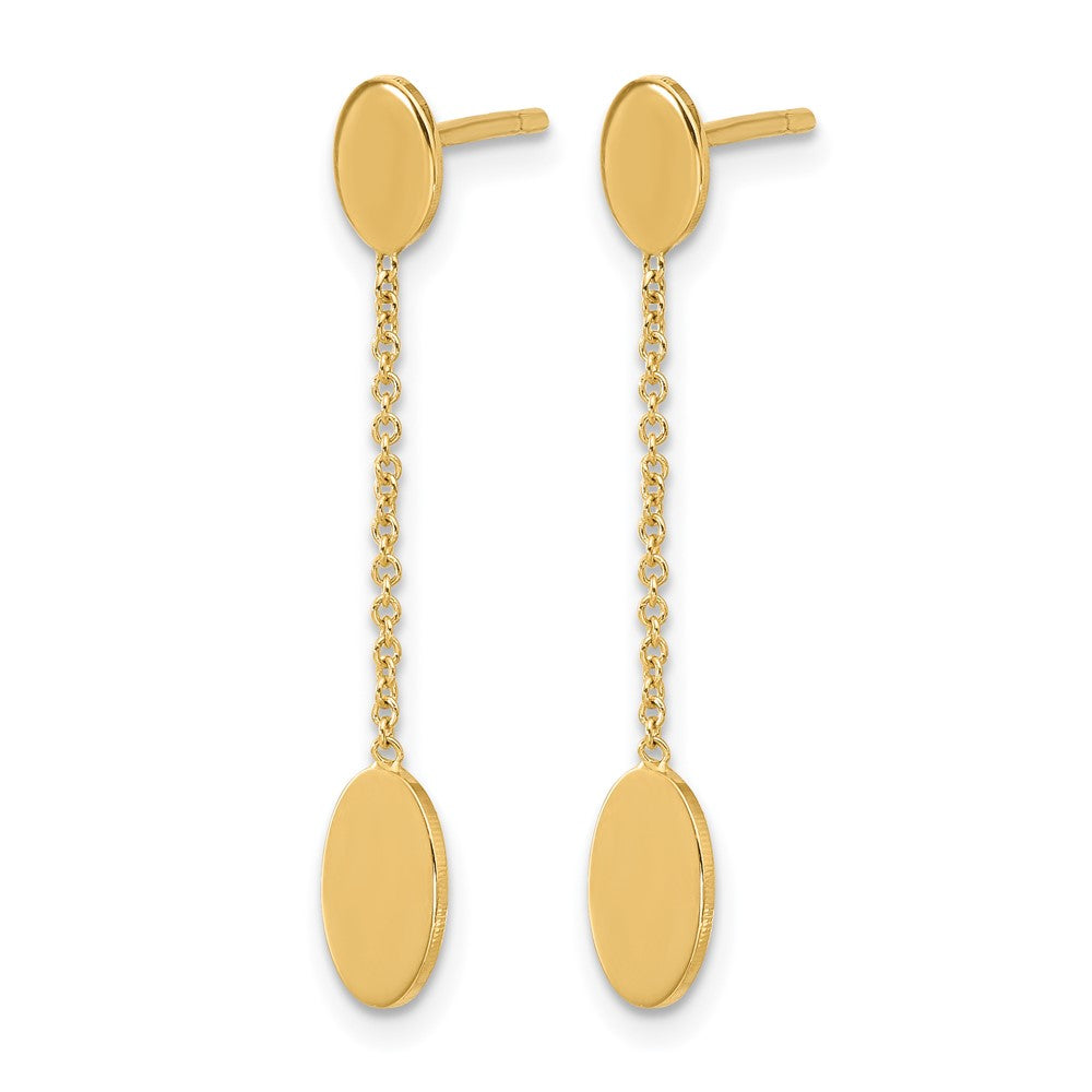 14K Gelbgold Poliert Oval Discs Hängend Ohrstecker