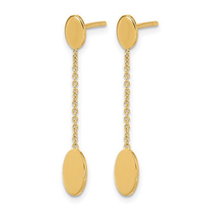 14K Gelbgold Poliert Oval Discs Hängend Ohrstecker