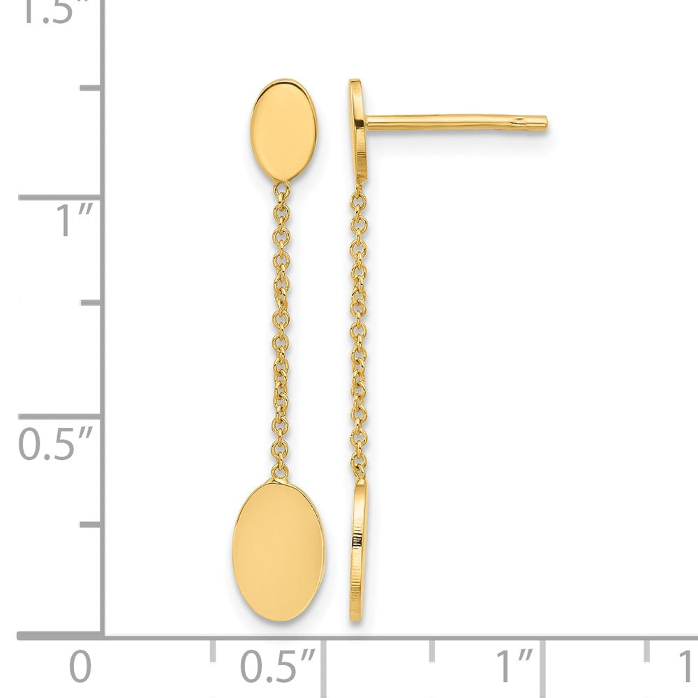 14K Gelbgold Poliert Oval Discs Hängend Ohrstecker