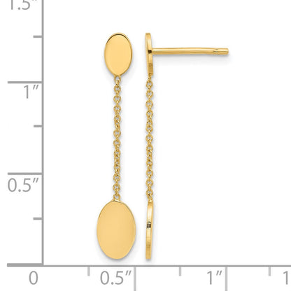 14K Gelbgold Poliert Oval Discs Hängend Ohrstecker
