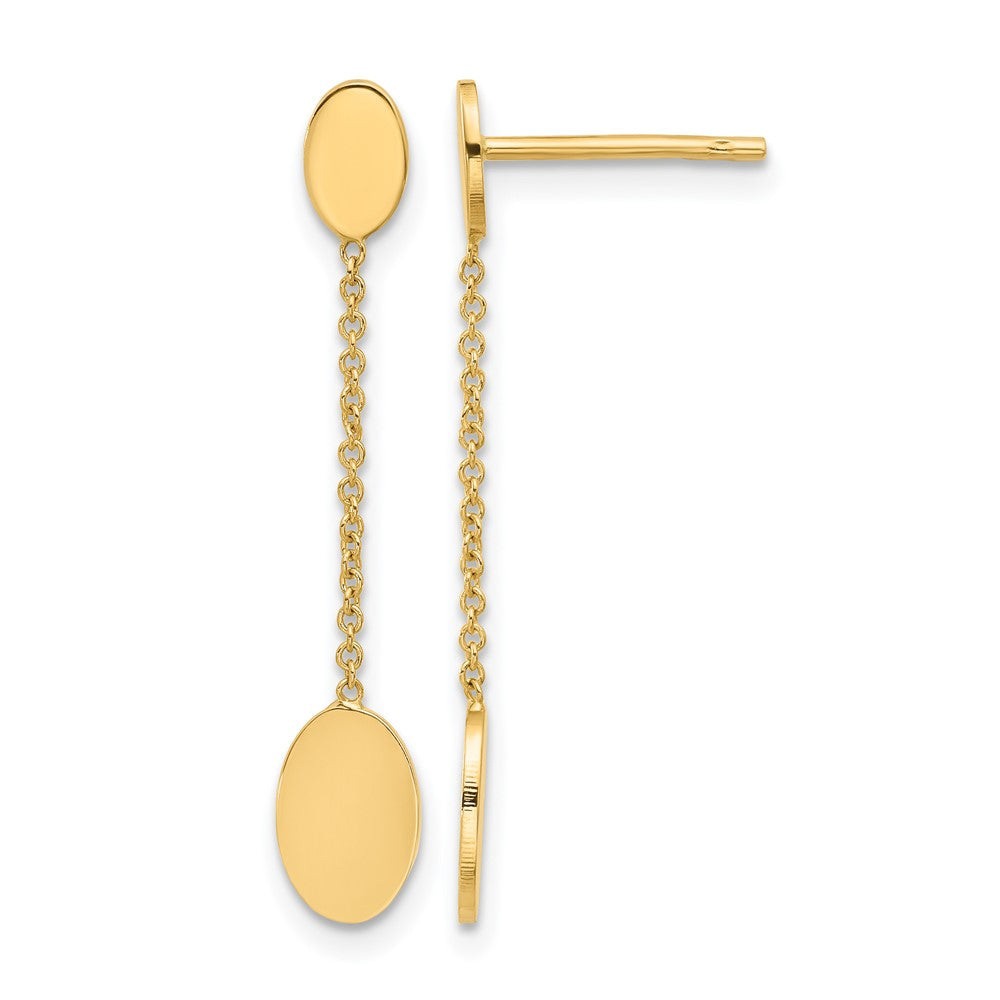 14K Gelbgold Poliert Oval Discs Hängend Ohrstecker