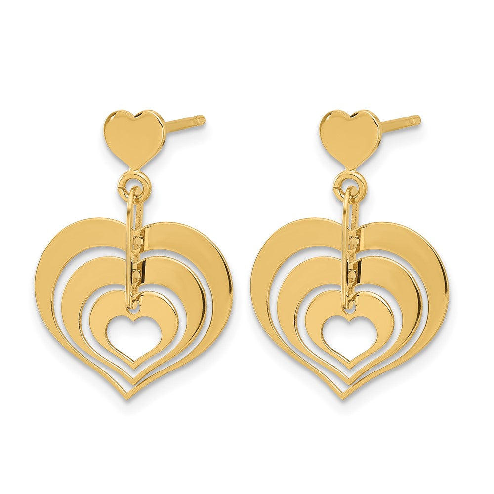 14K Gelbgold Poliert Herzen Hängend Ohrstecker
