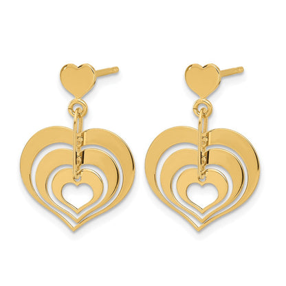 14K Gelbgold Poliert Herzen Hängend Ohrstecker