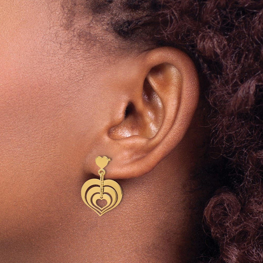 14K Gelbgold Poliert Herzen Hängend Ohrstecker