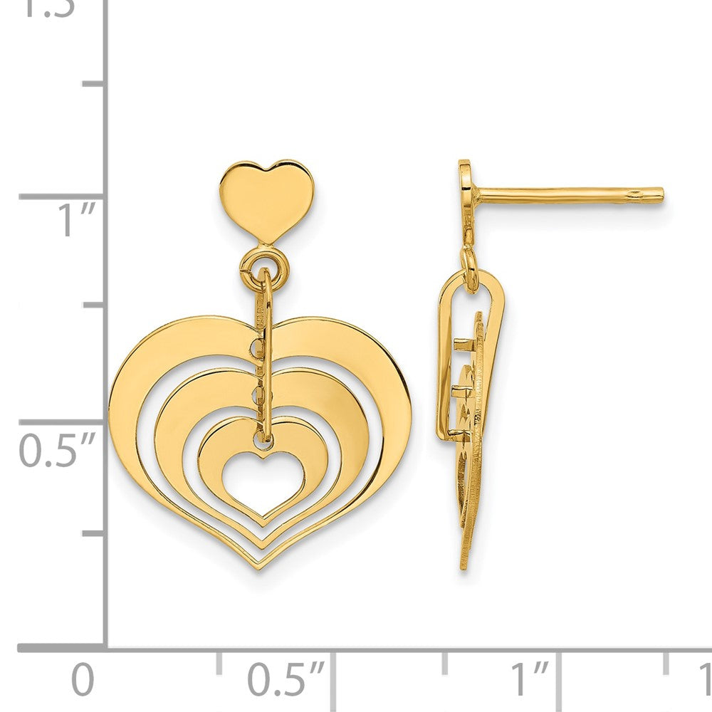 14K Gelbgold Poliert Herzen Hängend Ohrstecker