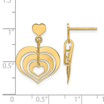 14K Gelbgold Poliert Herzen Hängend Ohrstecker