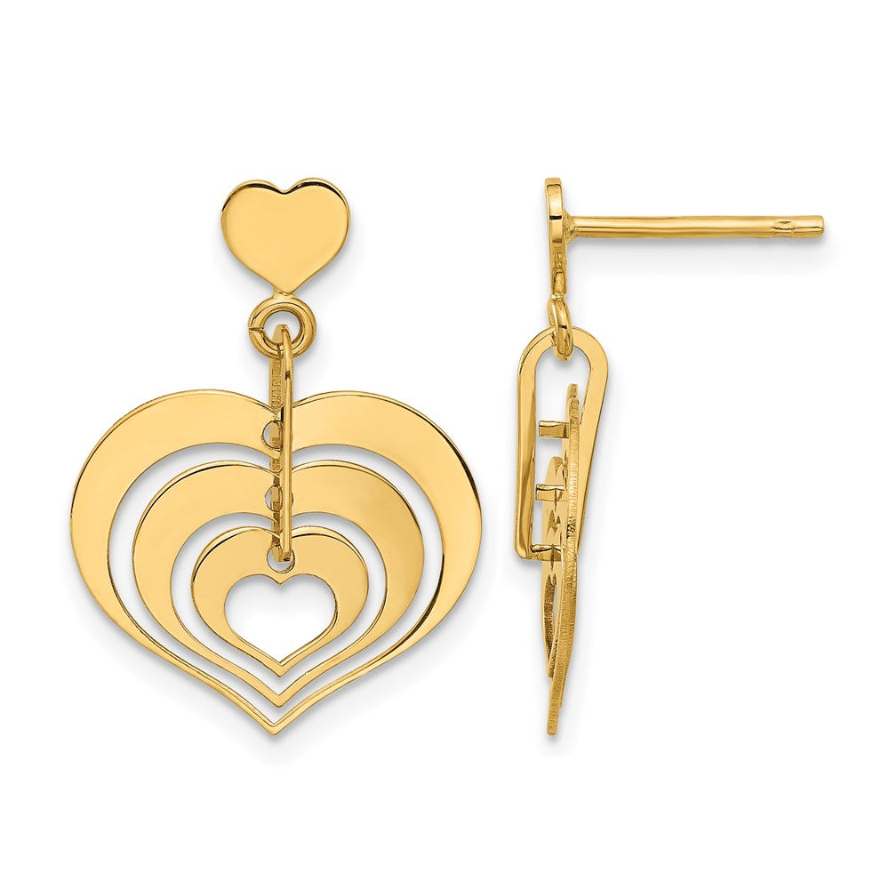 14K Gelbgold Poliert Herzen Hängend Ohrstecker