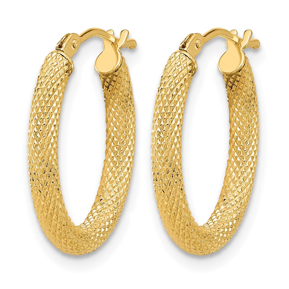 14K Gelbgold Poliert und Strukturiert Oval Creolen