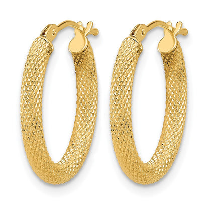 14K Gelbgold Poliert und Strukturiert Oval Creolen