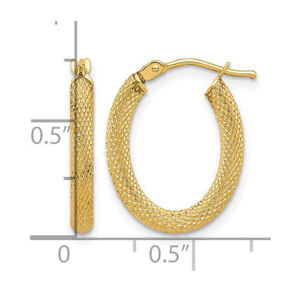14K Gelbgold Poliert und Strukturiert Oval Creolen