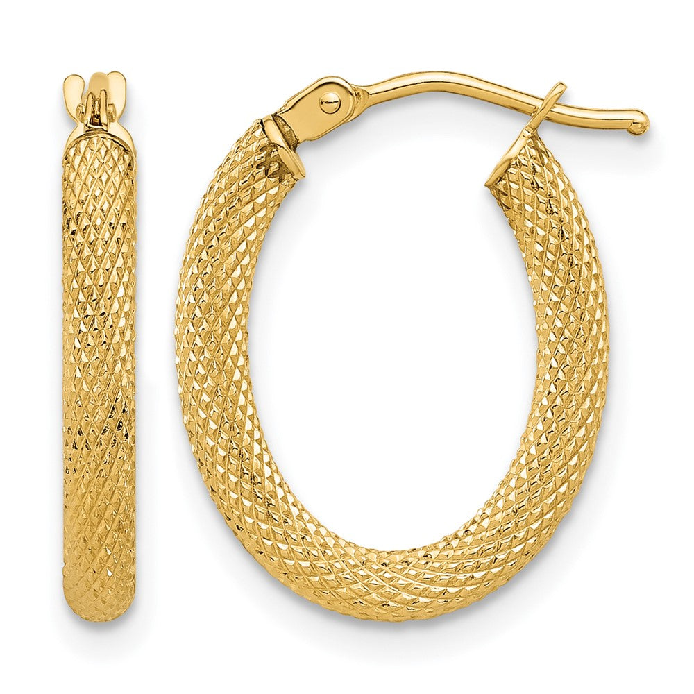 14K Gelbgold Poliert und Strukturiert Oval Creolen