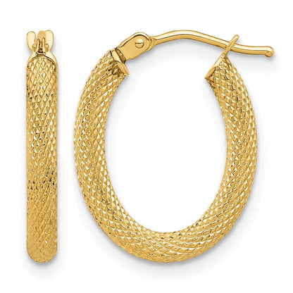 14K Gelbgold Poliert und Strukturiert Oval Creolen