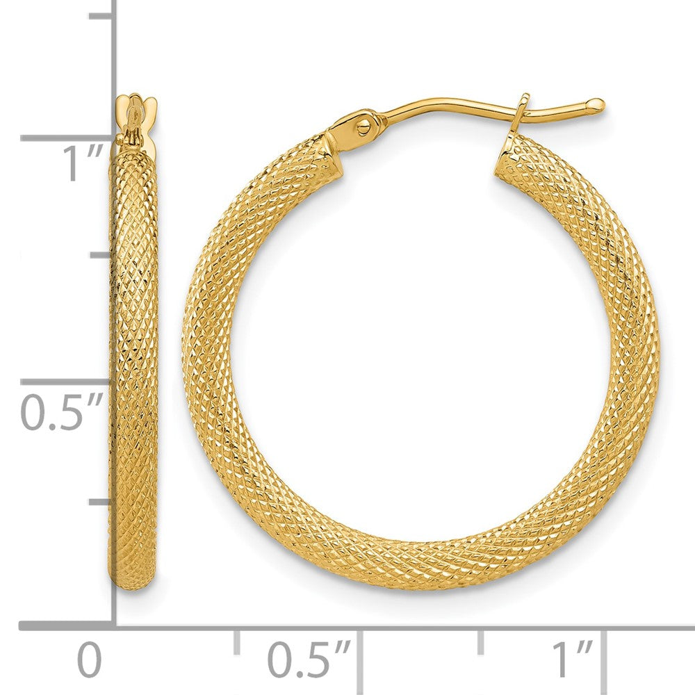 14K Gelbgold Poliert und Strukturiert Rund Creolen