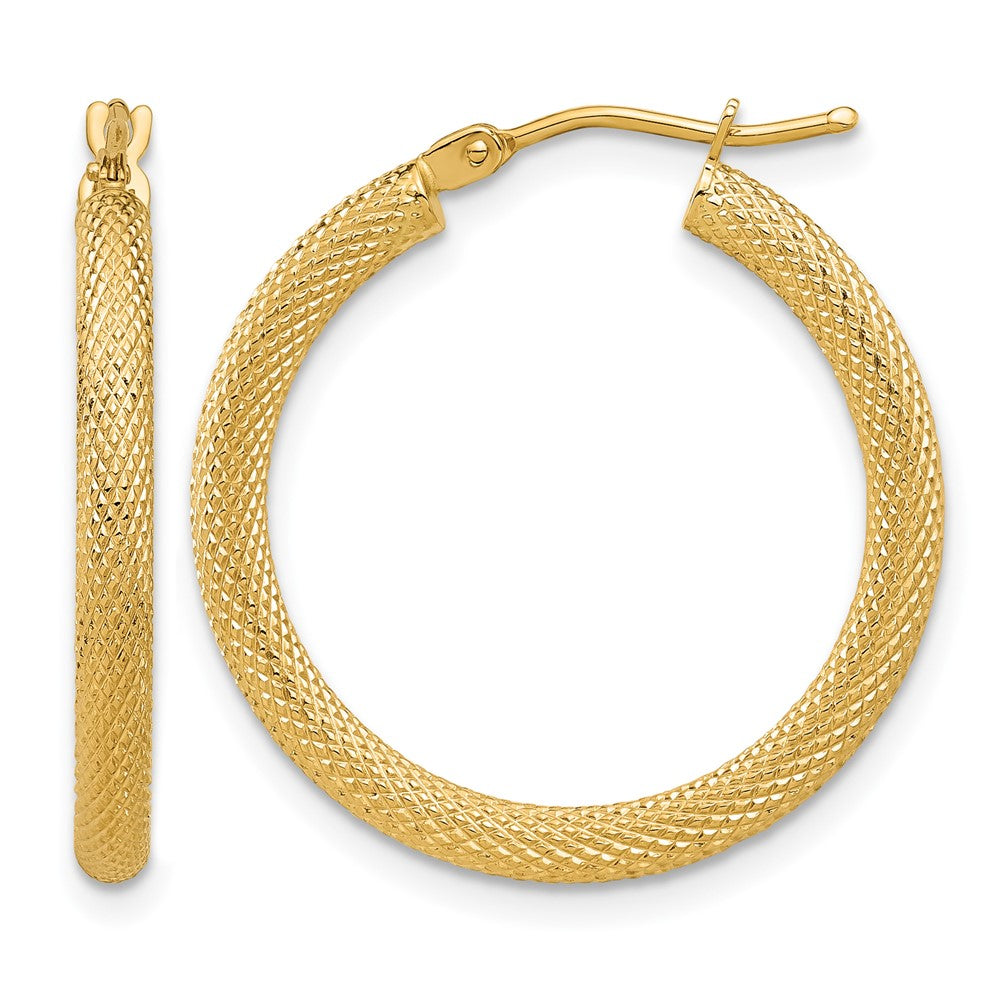 14K Gelbgold Poliert und Strukturiert Rund Creolen