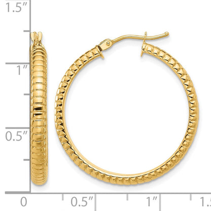14K Gelbgold Poliert und Strukturiert Rund Creolen