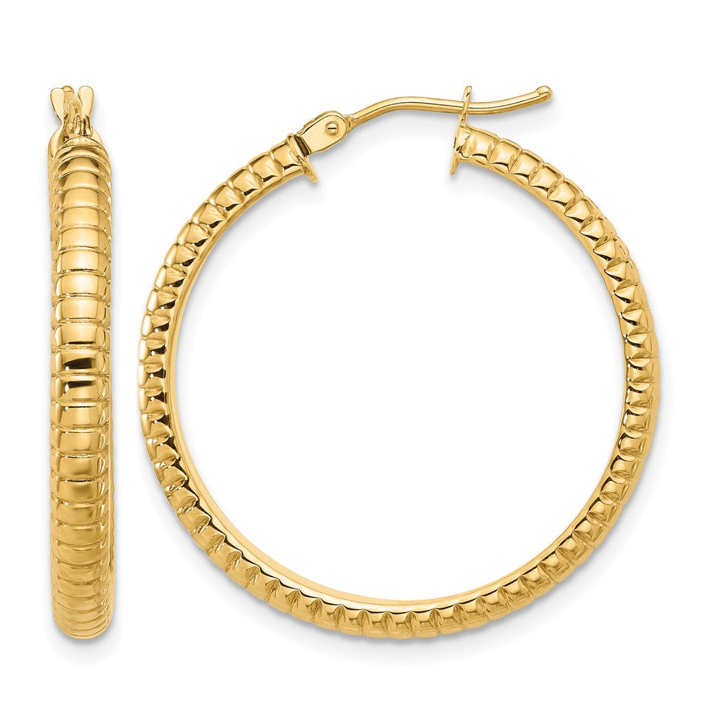 14K Gelbgold Poliert und Strukturiert Rund Creolen