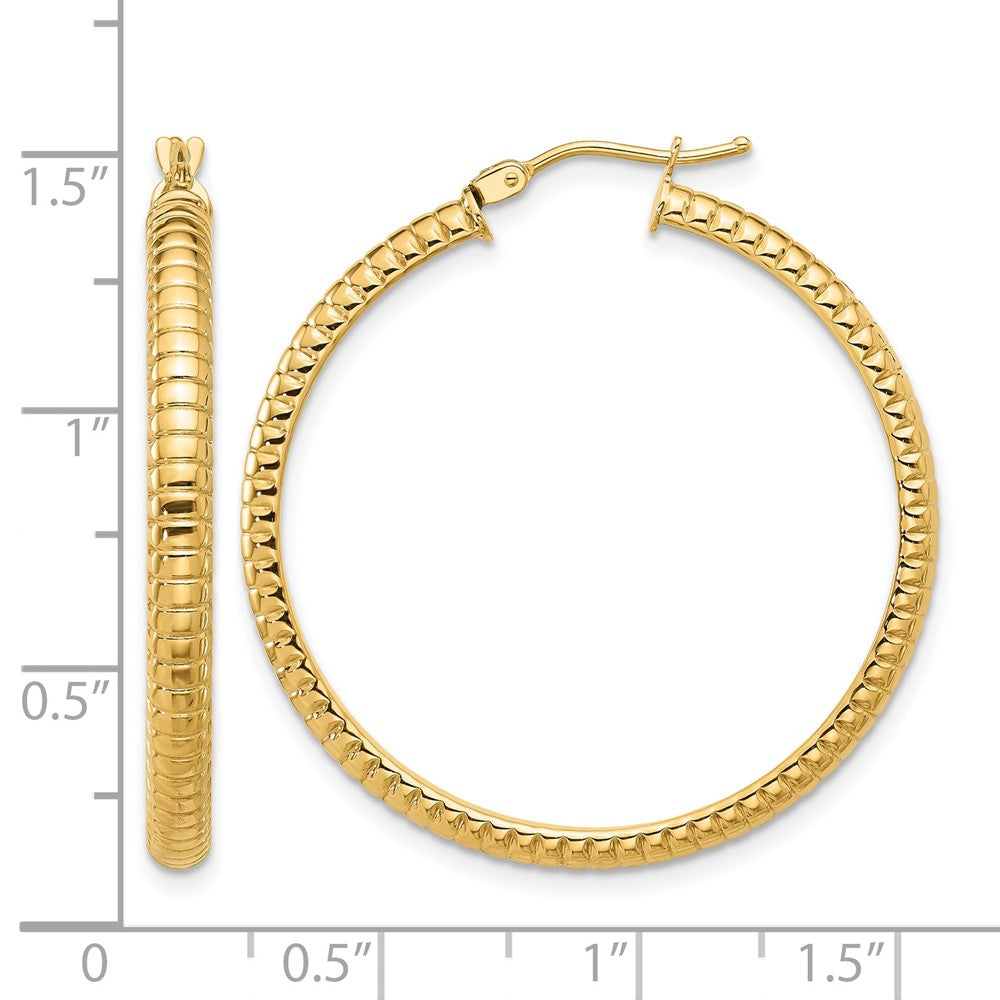 14K Gelbgold Poliert und Strukturiert Rund Creolen