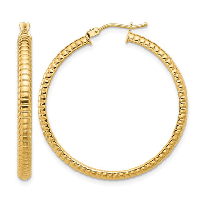 14K Gelbgold Poliert und Strukturiert Rund Creolen