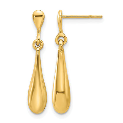 14K Gelbgold Poliert Tropfen Stecker Ohrhänger