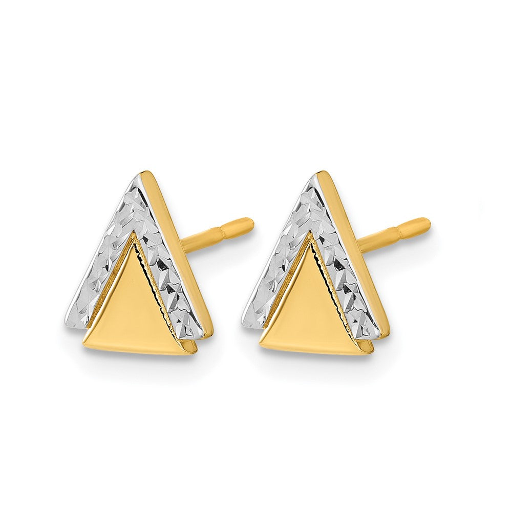 14K Gelbgold mit Rhodium Poliert und Diamantiert Dreieck Ohrstecker