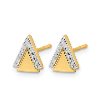 14K Gelbgold mit Rhodium Poliert und Diamantiert Dreieck Ohrstecker