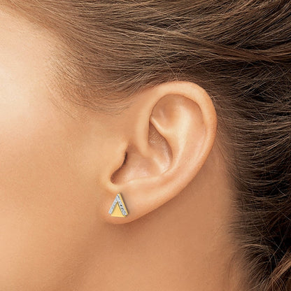 14K Gelbgold mit Rhodium Poliert und Diamantiert Dreieck Ohrstecker
