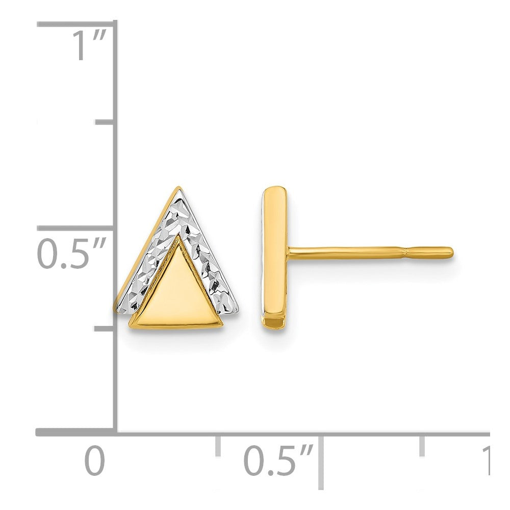 14K Gelbgold mit Rhodium Poliert und Diamantiert Dreieck Ohrstecker