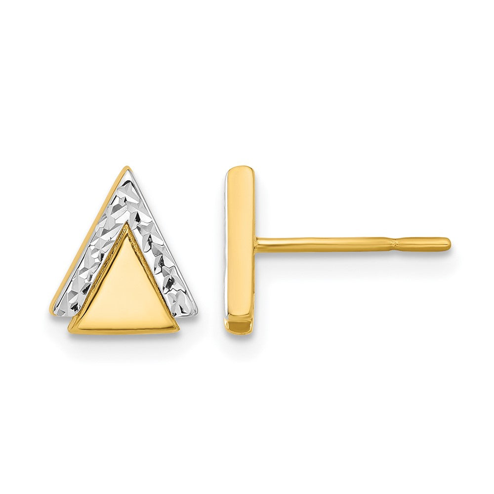14K Gelbgold mit Rhodium Poliert und Diamantiert Dreieck Ohrstecker