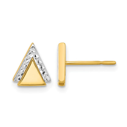 14K Gelbgold mit Rhodium Poliert und Diamantiert Dreieck Ohrstecker