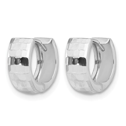 14K Weißgold Poliert und Diamantiert Huggie Creolen
