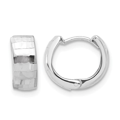 14K Weißgold Poliert und Diamantiert Huggie Creolen