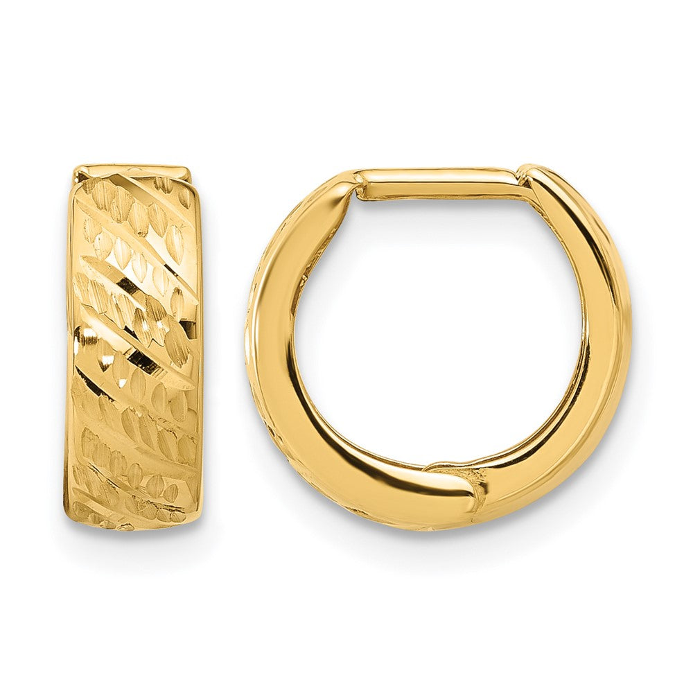 14K Gelbgold Poliert und Diamantiert Huggie Creolen